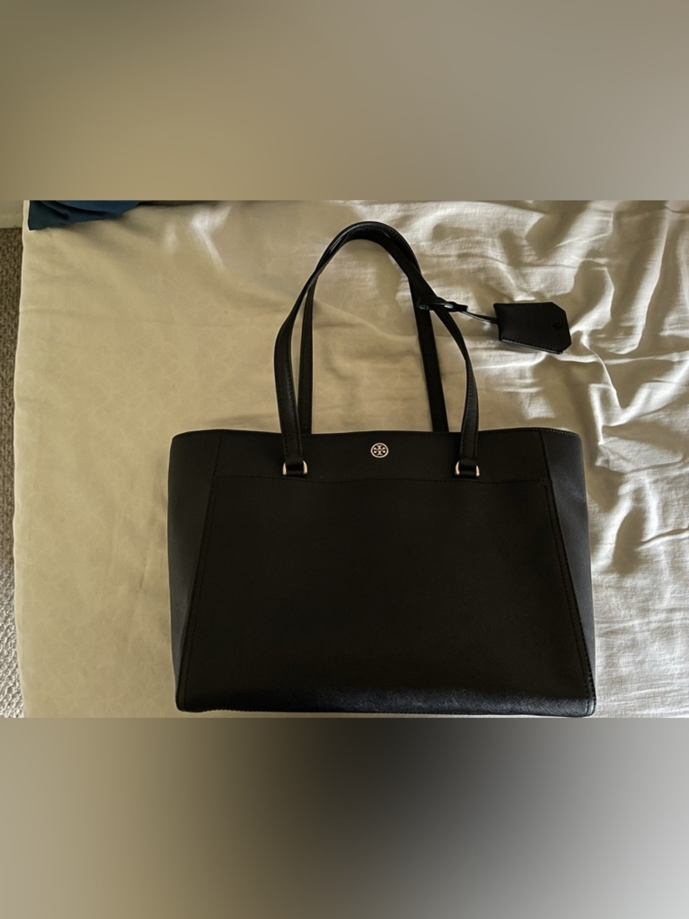 TORY BURCH - Black Leather Tote Bag - Classic Women's - Robinson Saffiano